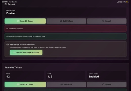 Pit passes and tickets